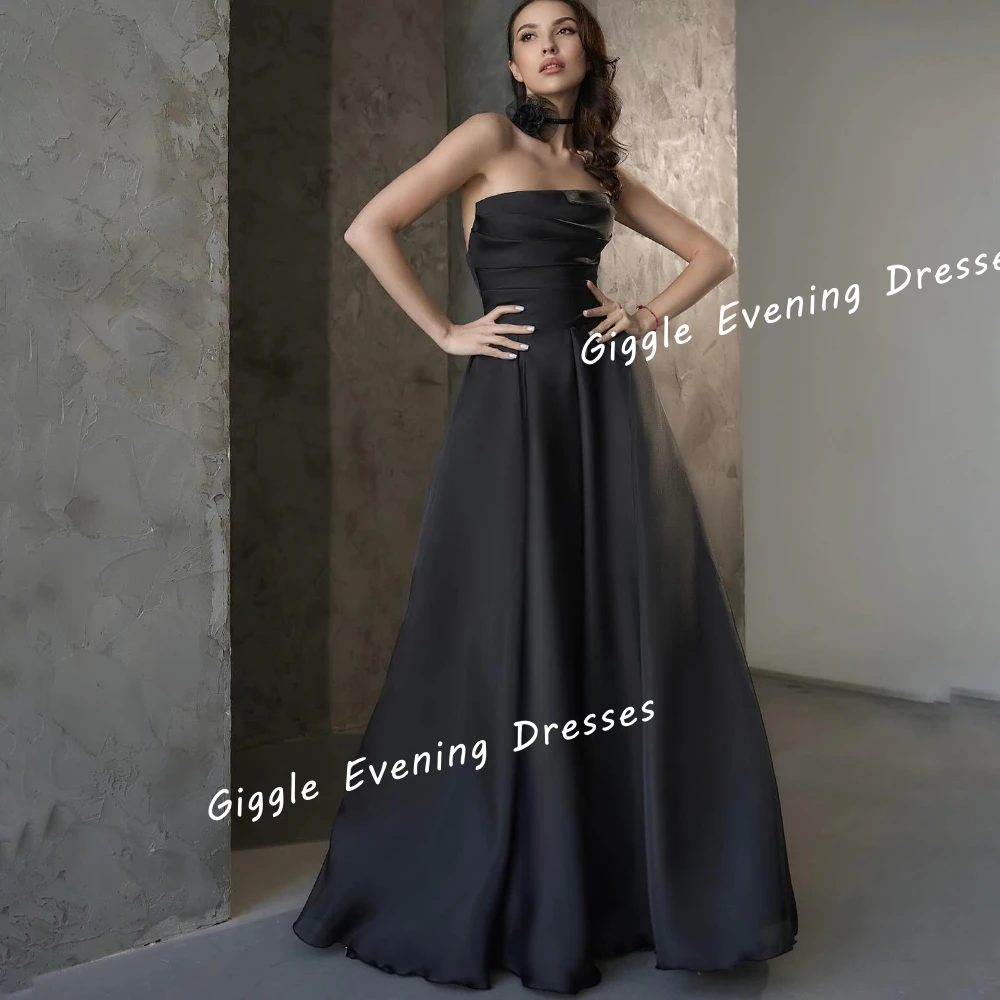 

Giggle Satin Strapless A-Line Prom Gown Saudi Arab Backless Pleating Floor-Length Chic And Elegant Evening Dress For Women 2024