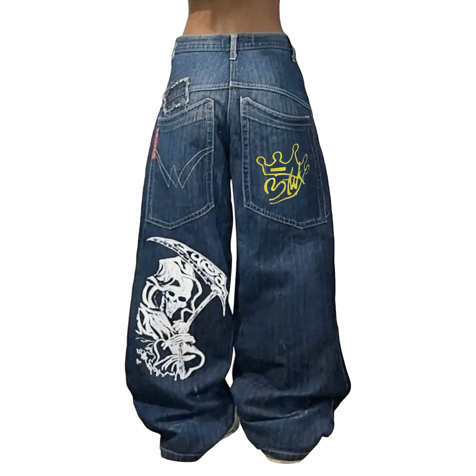 

Women'S 2000s Clothes Pants Casual Smooth Y2k Baggy Jeans With Print Street Low Rise Flared Jeans Korean Popular Denim Overalls