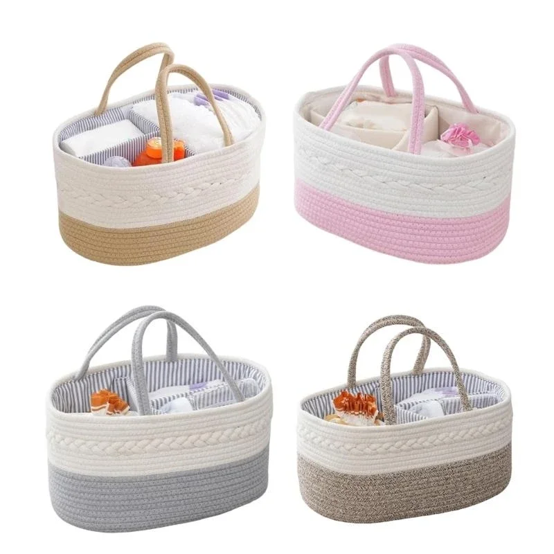 

J15U Large Cotton Rope Baby Product Storage Basket for Diapers and Bottles Storage