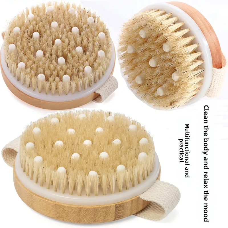 

Wet Dry Skin Body Brush Natural Pig Bristles Dry Skin Exfoliating Body Massage Cleaning SPA Tool for Cellulite Lymphatic Drainag