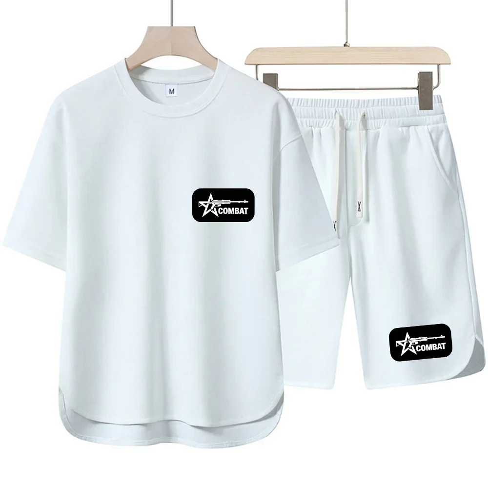 

Two-piece Set with Niche Streetwear Five-pointed Star Print, Loose Casual Couple Outfit with Black Square Star Logo