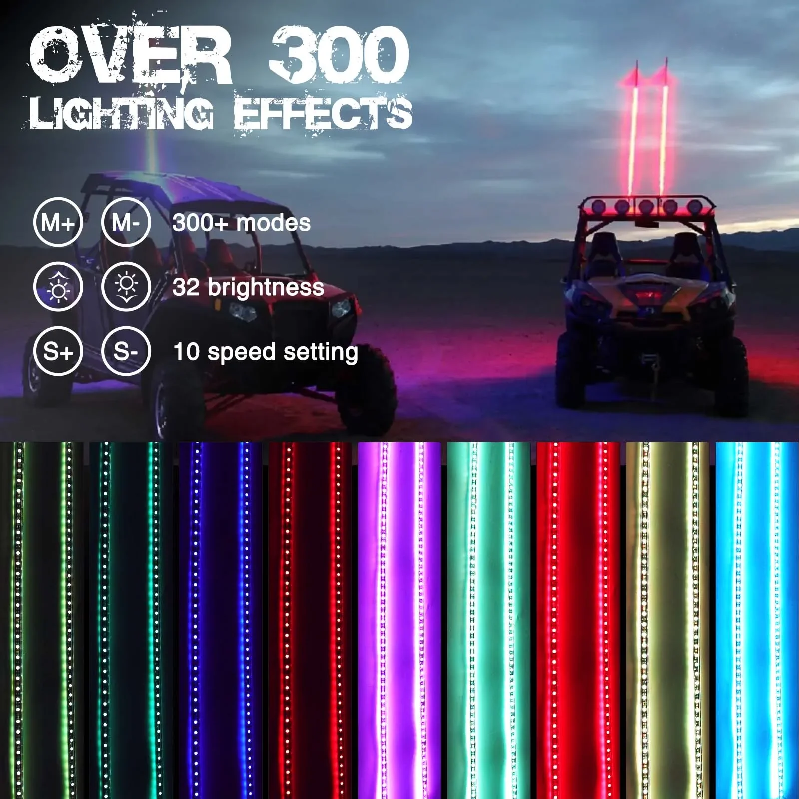 2PCS 4FT 12V Led Flag Light Waterproof Remote Control RGB Color Changing Light Off-road ATV LED Flagpole Light For UTV ATV RZR