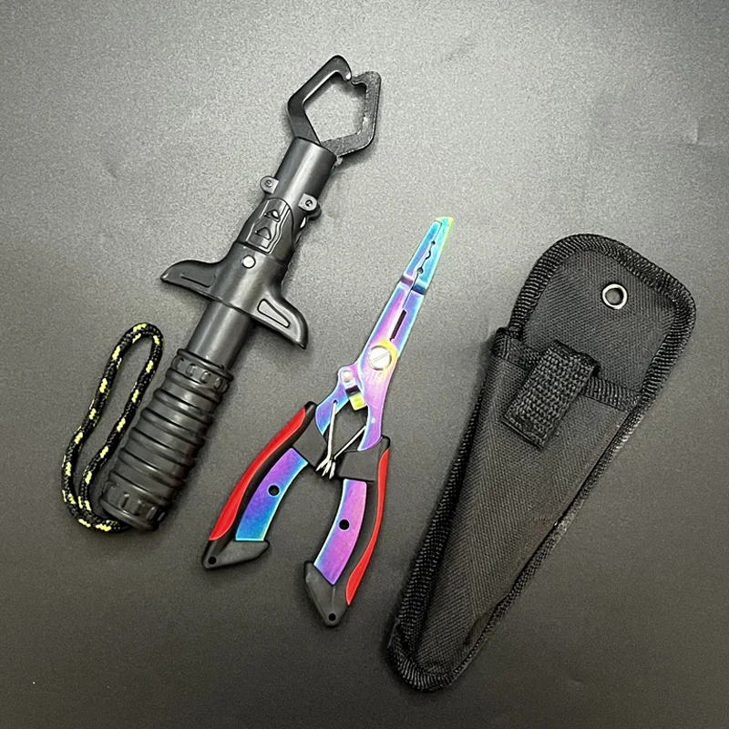 Fishing Pliers and Gripper Set, Fish Lip Gripper Tool with Fishing Plier Hook Remover and Split Ring Pliers for Ice Fishing
