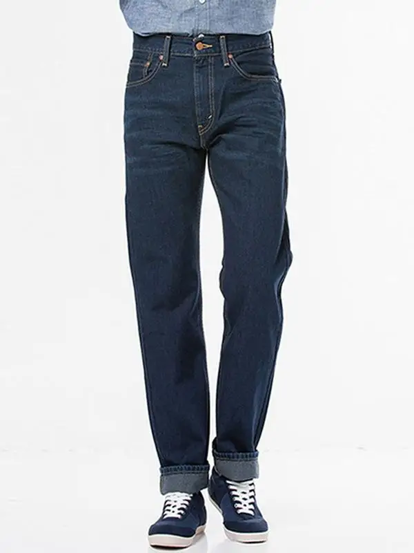 

Мужские джинсы свободного прямого кроя с завышенной талией, синие, серия Single Xiao Li Home 505, молодежные, из хлопкового денима, модные