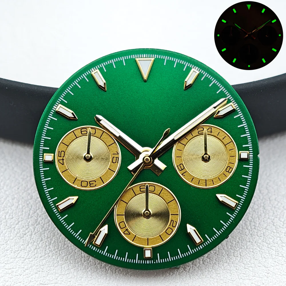 قرص جديد 29 ملم مع توهج أخضر في الظلام والأيدي، مناسب لملحقات ساعة الحركة VK63، مناسب لعلبة 39.3 ملم