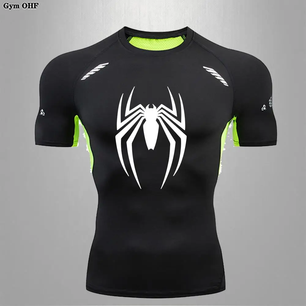 Spider Men Sports Rashgard Short Sleeves T Shirt Print Compression Running Workout Bodybuilding Quick-Dry T-Shirts