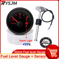 0-190 Ohm Fuel Level Sensor + 52MM Fuel Level Gauge Waterproof Pointer Oil Tank Meter Car Universal With Red Backlight 12V 24V