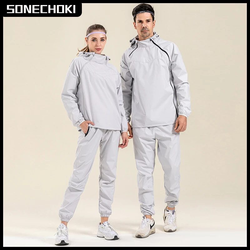 Profession Sauna Suit Unisex Gym Clothing Set Double Zipper Hooded Running Fitness Exercise Sportswear Weight Loss Sweating Suit
