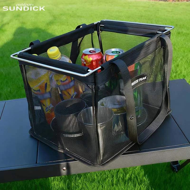 IGT Unit Mesh Water Filter Basket, Outdoor Camping Black Storage Basket, Bowl and Cup Storage Bag, Durable and Portable