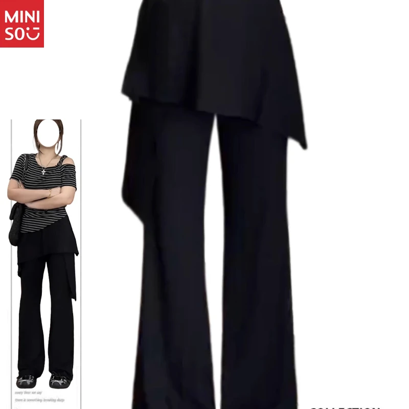 

Miniso Plus Size Fake Two-piece Pants, Flared Skort Trousers, 2025 Stretch Office Shorts