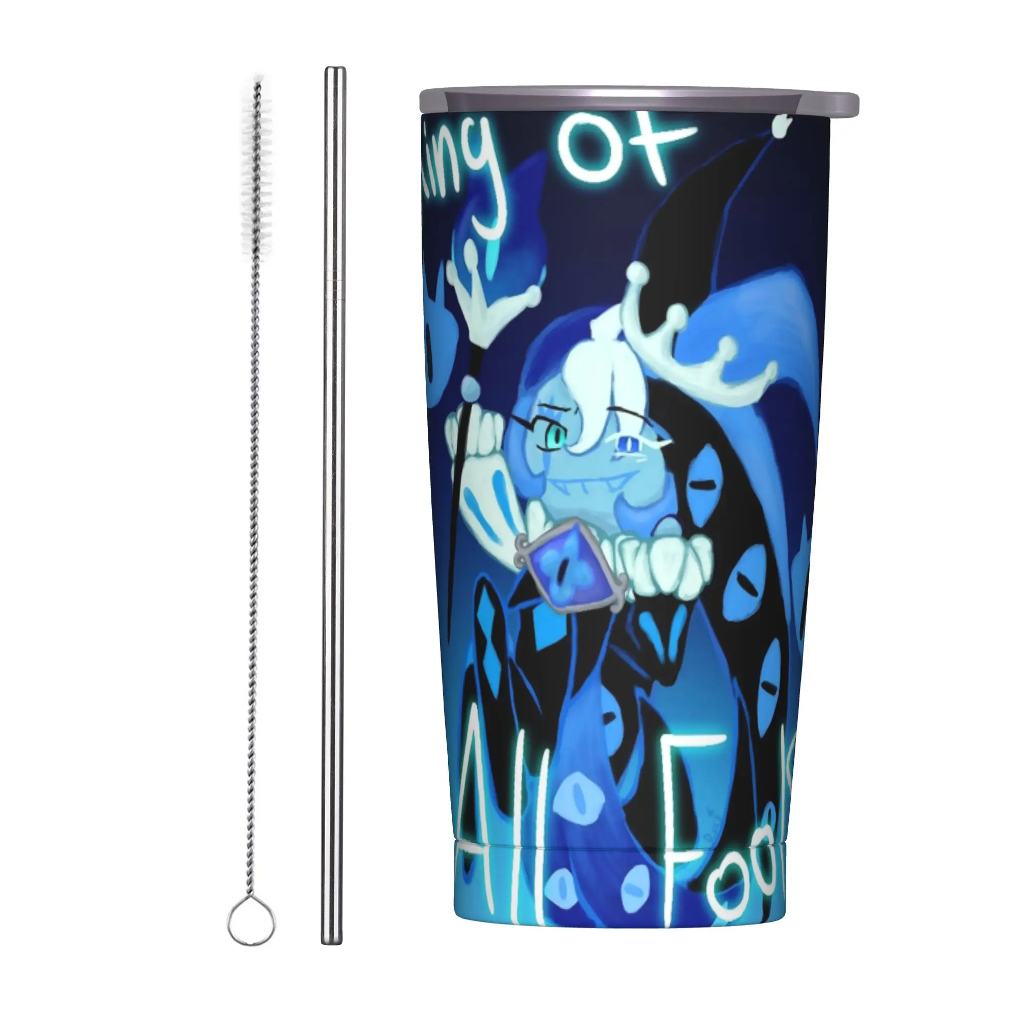 King of All Fools Shadow Milk Cookie Insulated Tumbler with Straws Lid Cookie Run Vacuum Thermal Mug Hot Cold Drinks Cups, 20oz