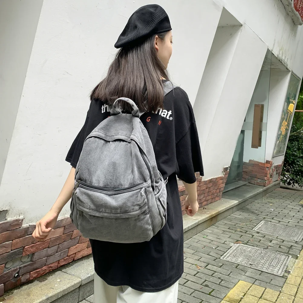 New Gray Denim Backpack Women\'s Leisure Travel Outing Shoulder Bag Female Fashion Schoolbags For Boys And Girls Book Bag Mochila