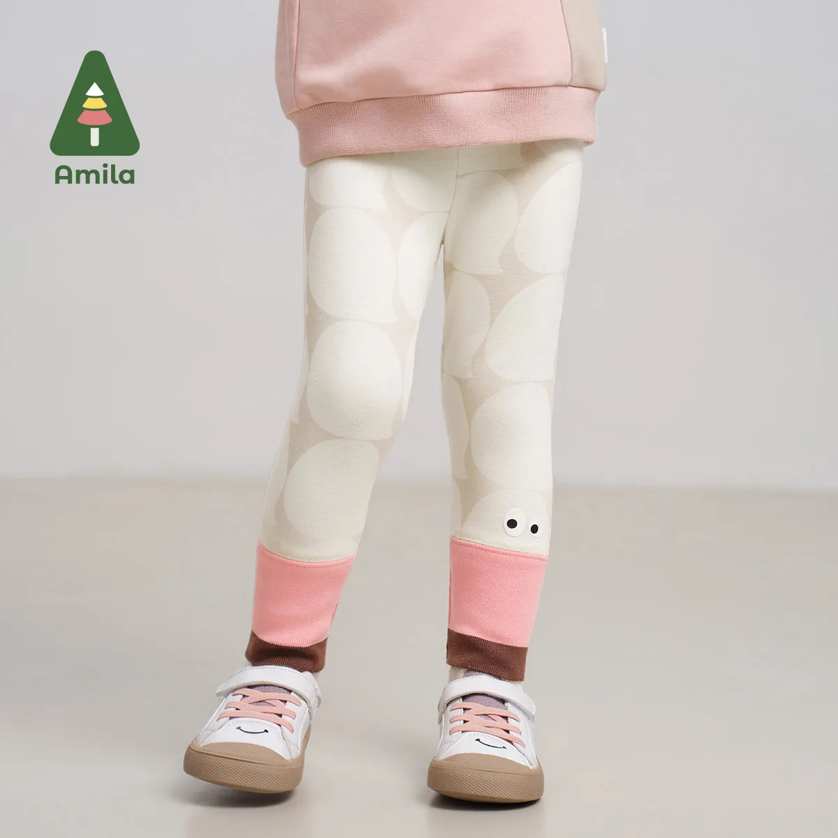 Amila Baby Leggings 2024 Autumn New Girls Color Matching Fashion Striped Print Soft Breathable Fashion Casual Children\'s Pants