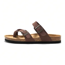 Summer New Fashion Slippers Cross Buckle Strap Outdoor Cork Sole Beach Sandals Soft Sole Non Slip Lightweight Waterproof Shoes