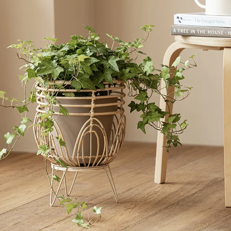 

Ins Rattan Woven Flowerpot Stand Bamboo Living Room Balcony Decorated Flower Basket Nordic Wind Indoor Plant Rack