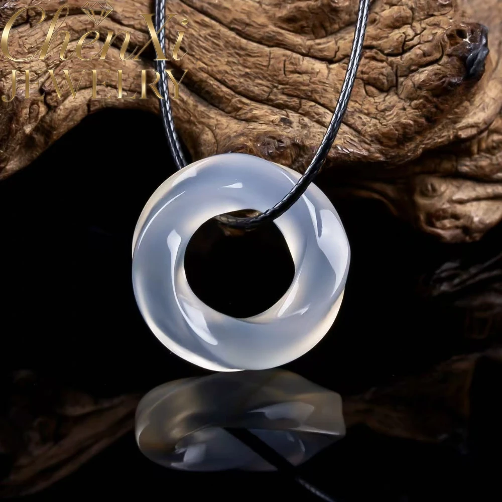 Mobius Strip Circle Pendant Necklace Natural Agate Chalcedony Peace Buckle Elegant Gem Jewelry Trendy Party Dating Daily Outfit