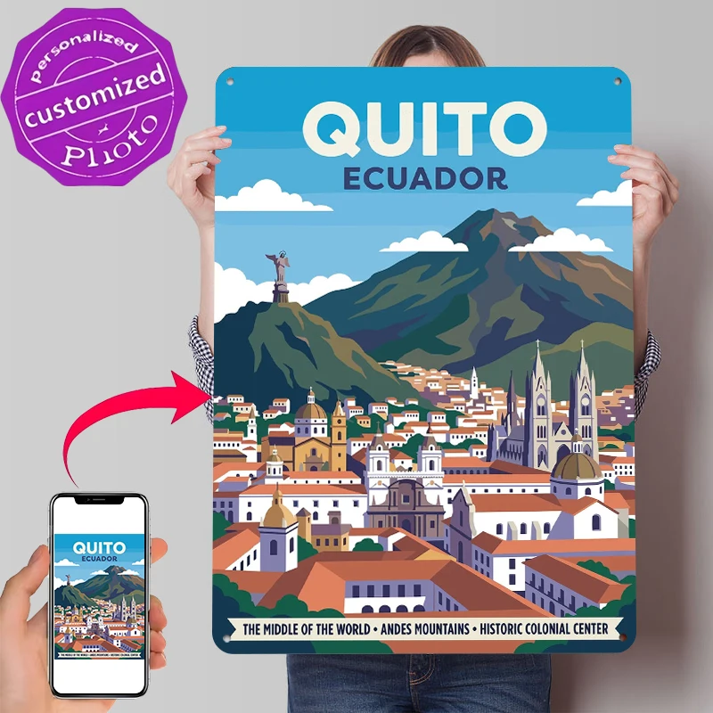 Póster Metálico Vintage de Quito, Ecuador, Decoración de Pared Personalizada, Letreros Metálicos Retro Vintage para Habitaciones de Fans, Decoración de Apartamentos y Hogares