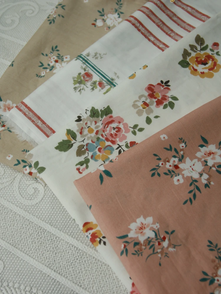 Tkanina skośna z czystej bawełny do wyrobu sukienek, ręcznie robiona tkanina DIY, biała herbata, mała róża, sukienka, odzież domowa, 160x50cm