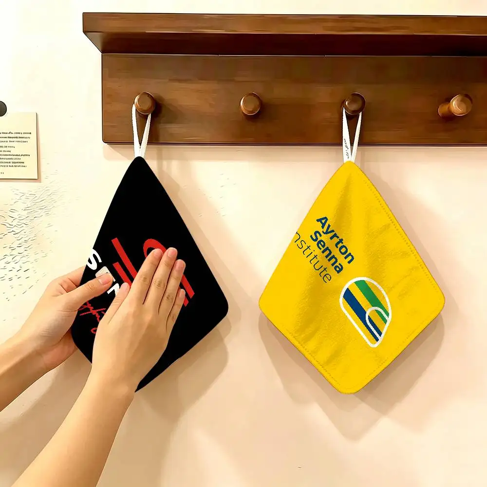 A-Ayrton S-Senna logo Polyester Cotton Hand Wiping Towel, Hanging Design, Durable for Household Restaurant Toilet Use