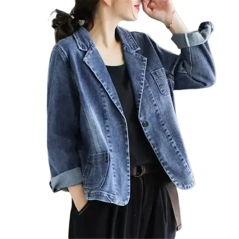 

Pop Denim Jacket Women Autumn Blazer 2025 New Literary Retro Jacket Korean Casual Jacket Femme Coat Women Top Short Outwear