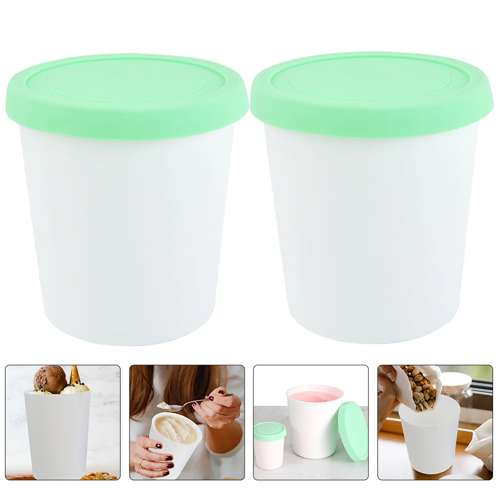 2 Pcs Reusable Ice Cream Containers Lids Homemade Pint Dessert Quart Bucket Yogurt Freezer Meal Prep Carton