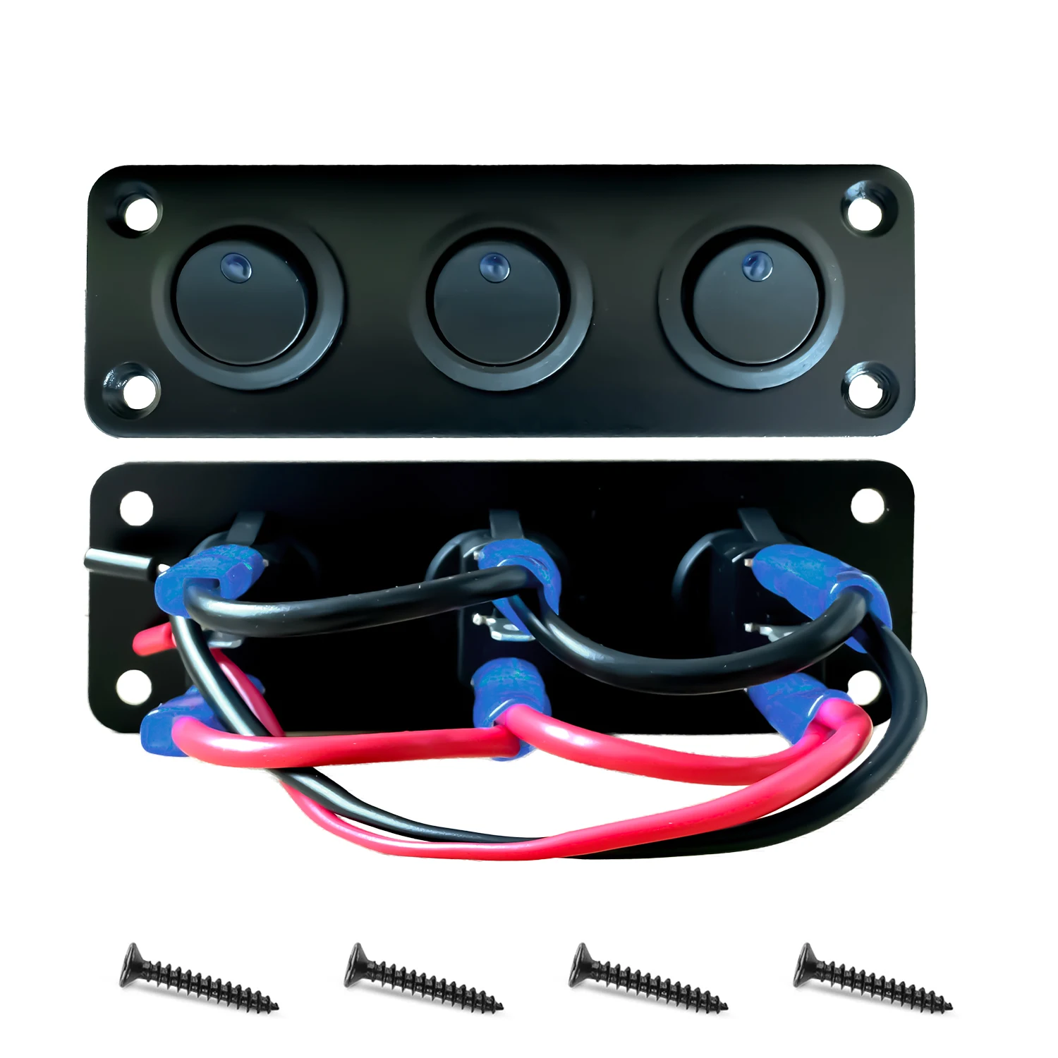 

3-Gang Blue LED Rocker Switch Panel, 12V Car Modification Switches for Automotive Marine RV Truck