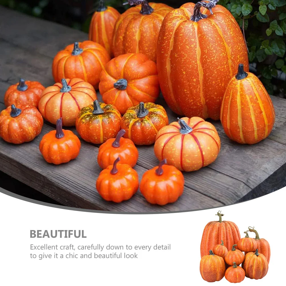 8 Pcs Halloween Thanksgiving Party Decorations Tabletop Adorn Simulated Pumpkin Scene Fall Props Layout Cupboard Fake Pumpkins