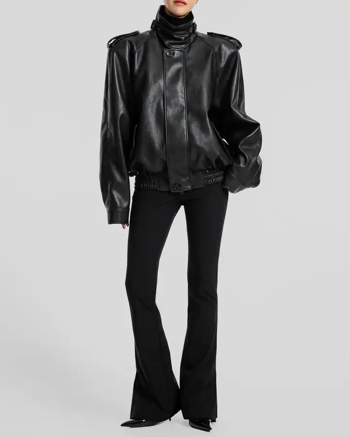 Mulheres sólida gola jaqueta de couro casual manga cheia lapela botão zíper solto jaquetas curtas 2026 senhora primavera outono wear