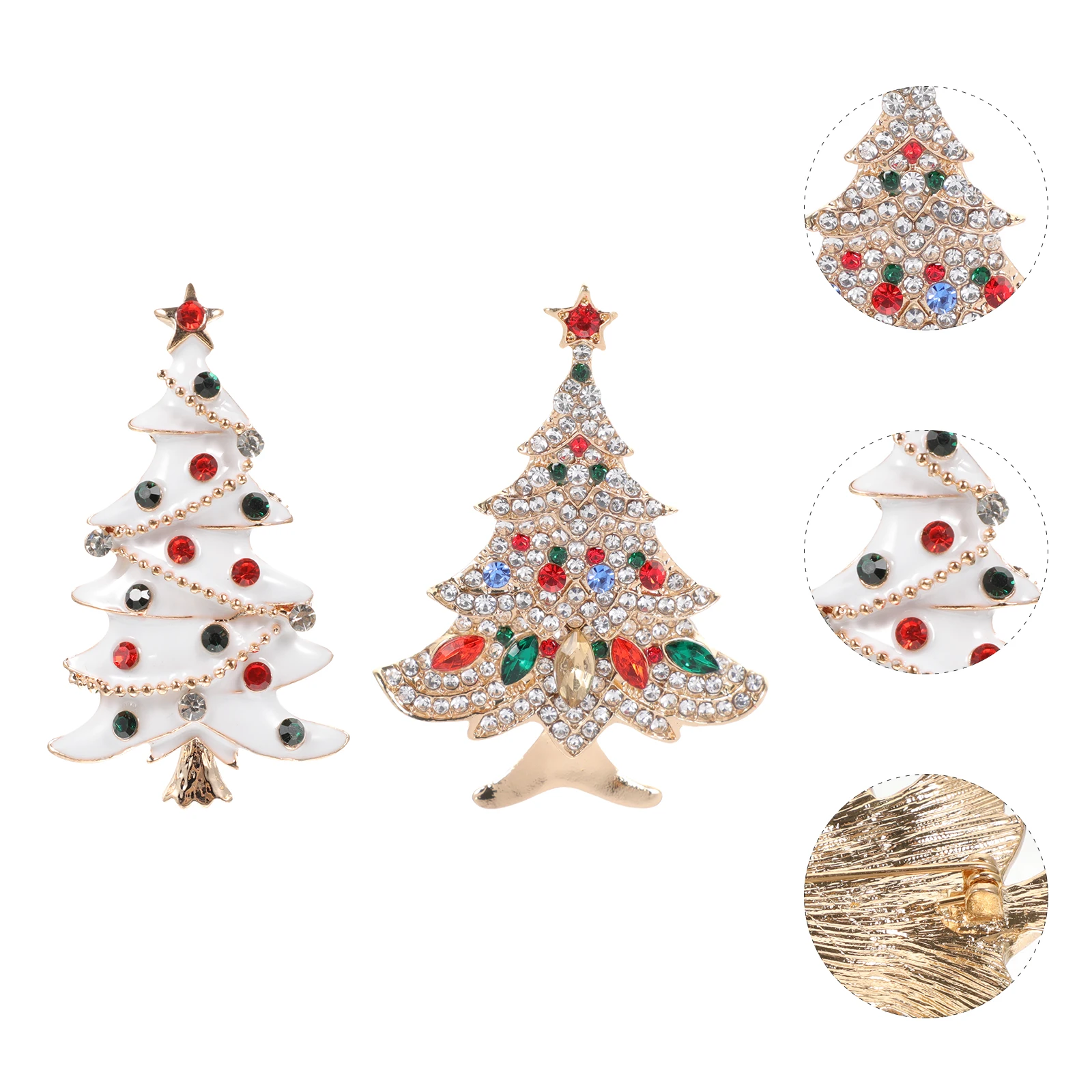 

2pcs Christmas Tree Pcs Elegant Assorted Color Metal Brooch Alloy Xmas Brooch Pin Festive Themed Durable Wear Christmas Style