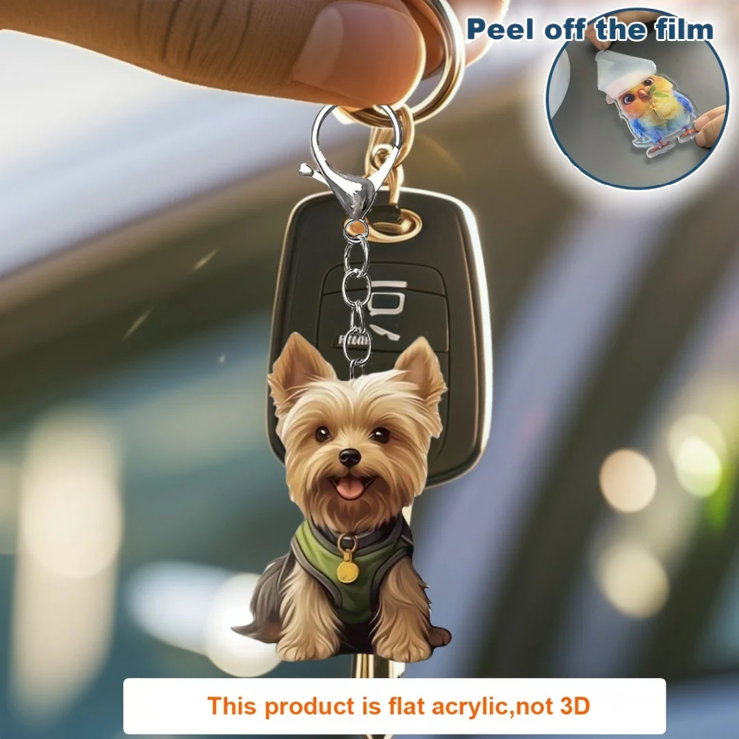 Llavero con colgante de Yorkshire Terrier, bonito perro Yorkie, adorno acrílico plano 2D, decoración colgante para bolsa, regalo festivo para fiesta