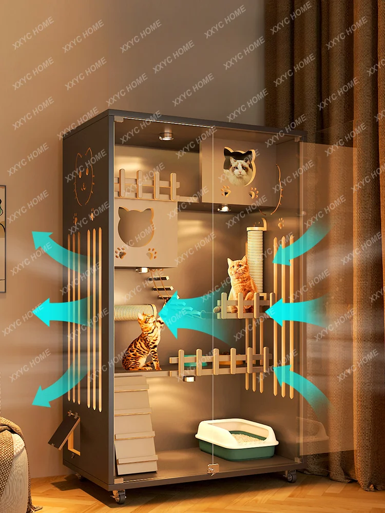 

Large Cat Villa Household Solid Wood Cat House Indoor Cat Nest Cat Toilet Integrated Automatic Cat Litter Box Cat CabinetCatNest