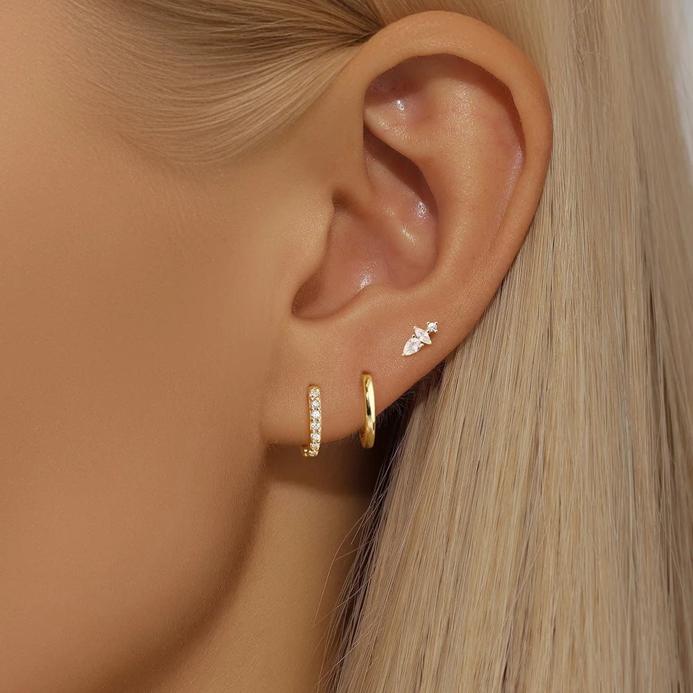 Aide 925 Sterling Silver Cubic Oxygen Zircon Earrings 3szt INS Korean Hot New Sales Okrągłe kolczyki dla kobiet Dziewczyny Drobna biżuteria — zdjęcie 4