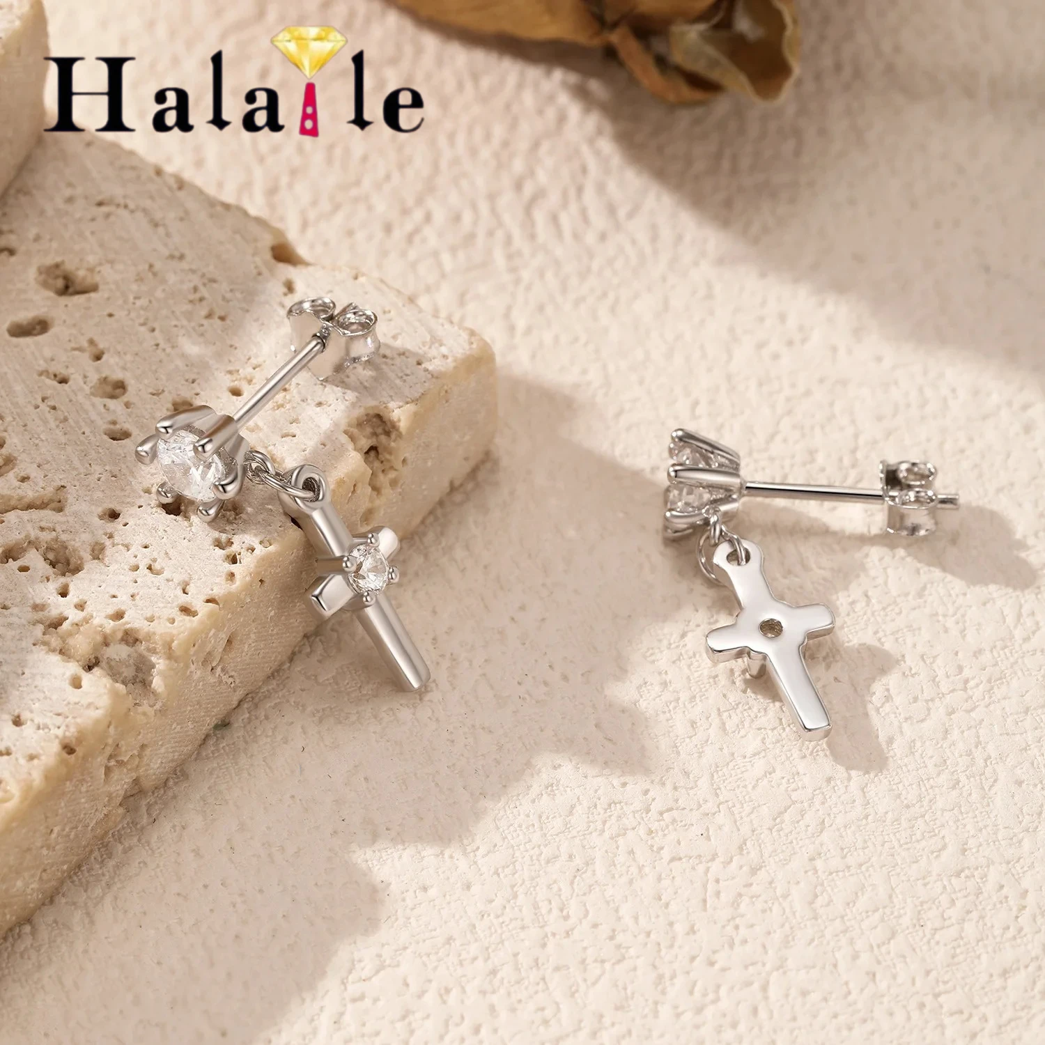 Halaile Cross Pendant Moissanite/Zircon Earrings for Women Men Fine Jewelry Sparkling Luxury Fashion Dainty S925 Sterling Silver