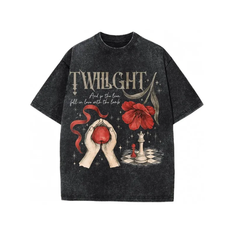 

Twilight Themed Pattern for Four Seasons, Suitable for Both Men and Women, Casual and Fashionable Washed Top for Couples