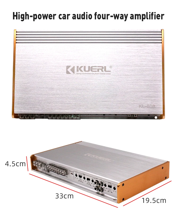 Factory aluminum alloy 4 Channel  Car Audio System Car Amplifier 12V Class AB RMS 100W*4Ch High-efficiency heat dissipation