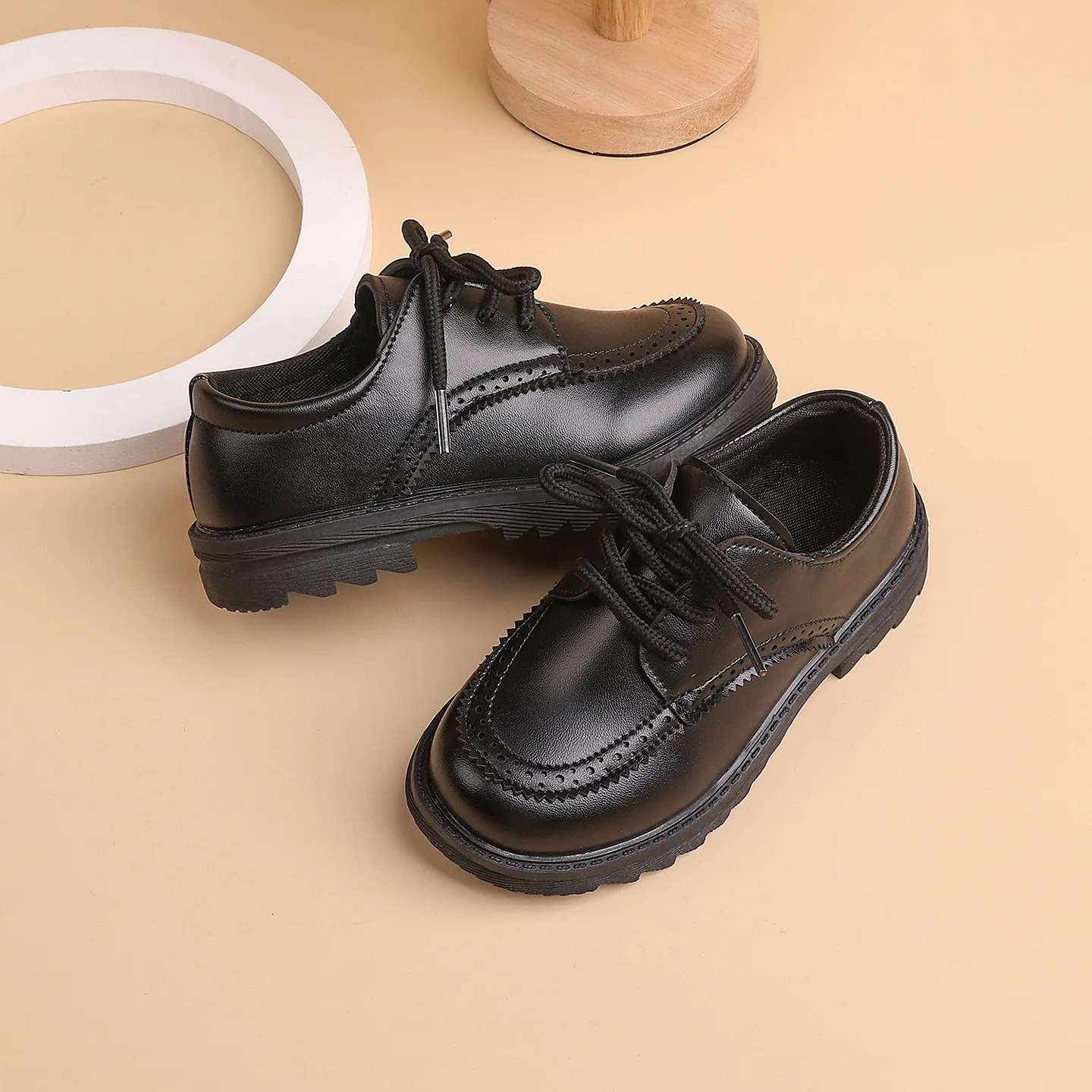 Kids'Casual Shoes Fashion Solid Color PU Leather Autumn Shoes For Boys Anti-slip Soft Bottom Breathable Black Shoes Size 21-36