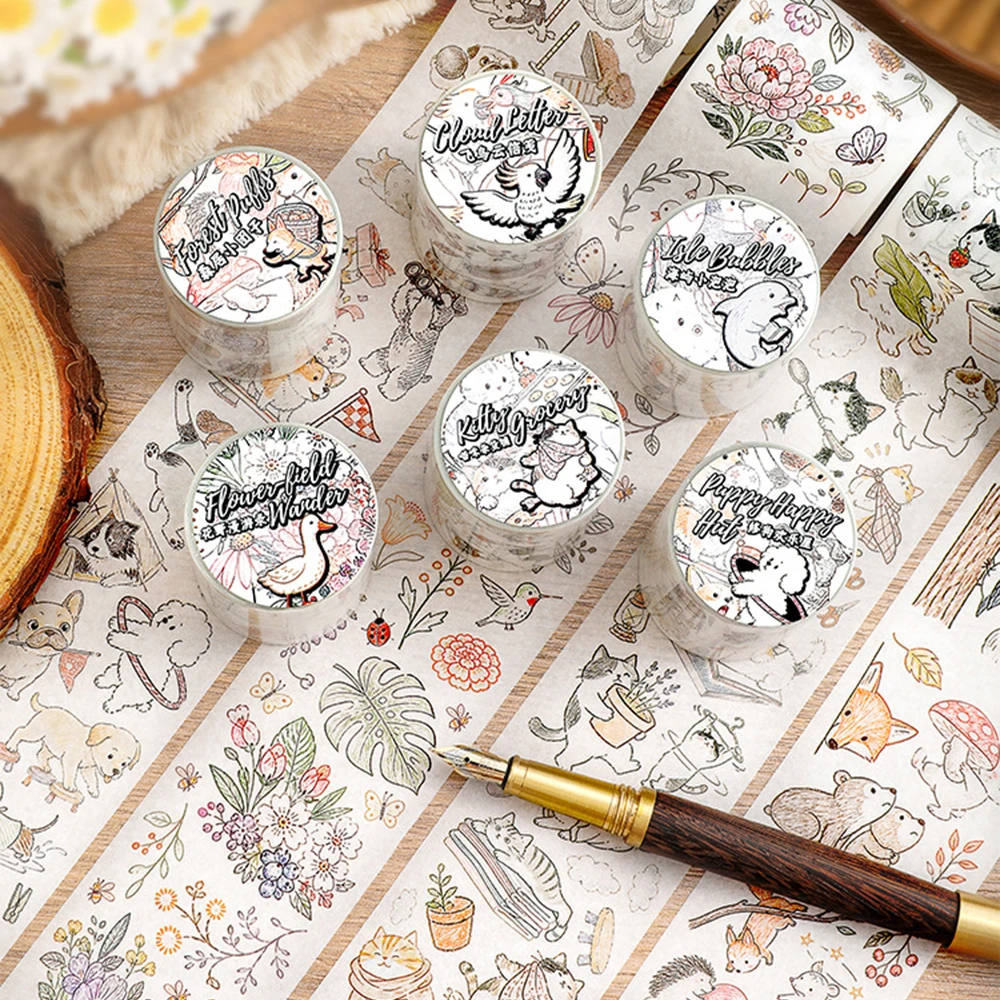 1Roll Korean Animals Collection Patterns INS Retro Style Versatile Material Hand Account Diy Base Decorative Stickers