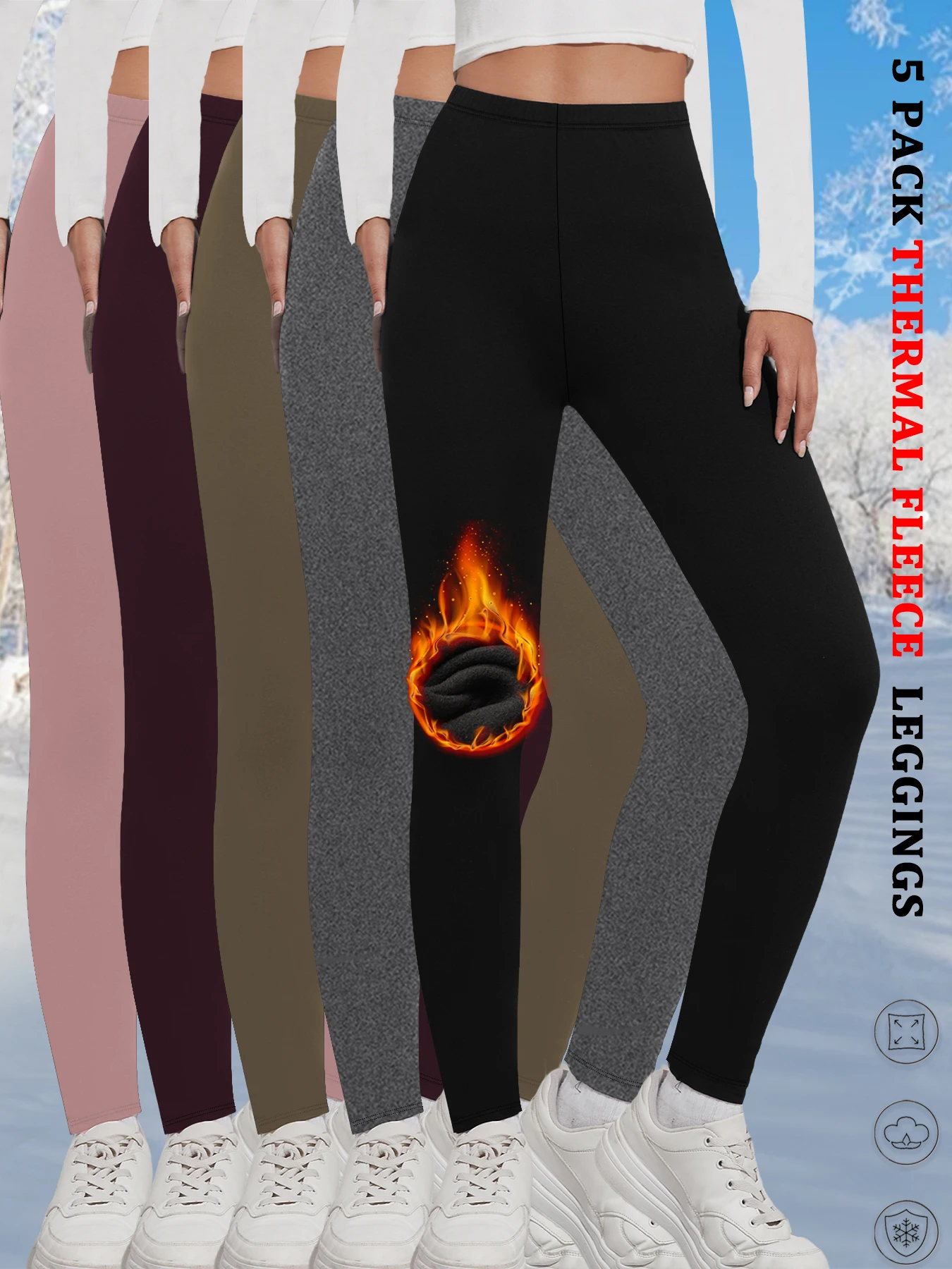 

5 pack Women's winter leggings with thermal fleece interior design perfect for yoga and keeping comfortable during cold workouts