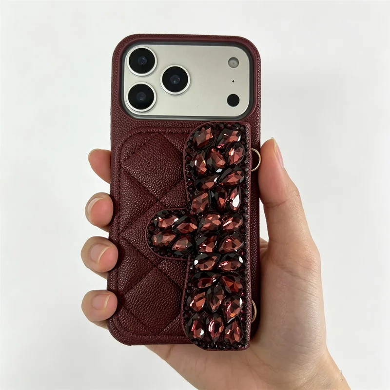 Błyszczące srebrne etui na karty z diamentami do iPhone 18 17 16 13 14 15 Pro Max, luksusowe skórzane etui z brokatem, wysokiej klasy, z kamieniami, odporne na wstrząsy. — zdjęcie produktu 2