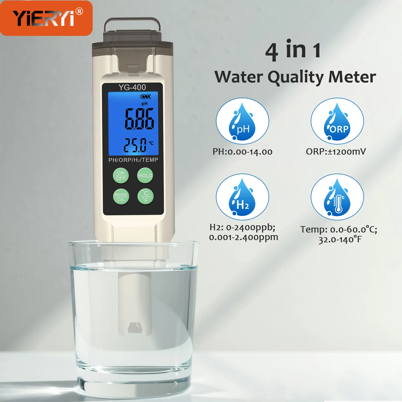 Hydrogen Water pH ORP Meter YG-400 Digital Drinking Water Tester with Temperature Display for Home Health and Alkaline Water Use