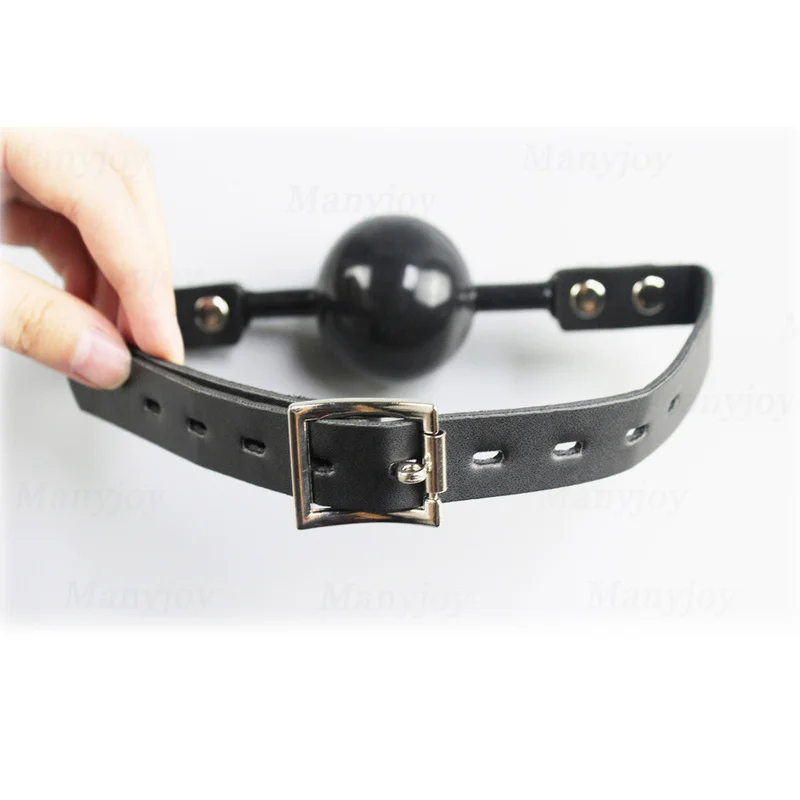 48mm Silicone Ball Gag Open Mouth Gag PU Leather Head Harness Bondage Gag with Lock Adult Games BDSM Sex Toys for Couple Women