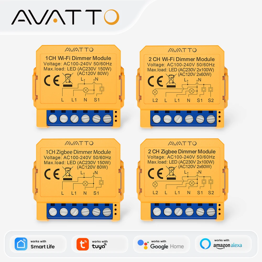 AVATTO WiFi/ZigBee 1/2 Gang Smart Dimmer-Schaltermodul, Dimmer-Lichtschaltermodul, APP-Fernbedienung für Tuya Alexa Google Home