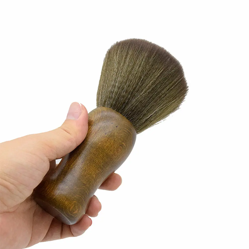 Barber Neck Duster Brush Round Wooden Handle Wool Cleaning Tool For Broken Hair Removal Hair Salon Home Use Lint Free