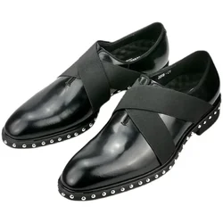 Zapatos de cuero con remaches, zapatos Oxford para caballero hechos a mano de cuero de plena flor, zapatos de vestir de boda para hombre