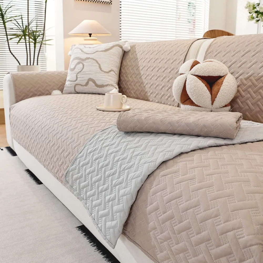 Pure Color Twill Anti-Slip Sofa Cover Suitable for All Seasons Living Room Furniture Decoration Sofa Cushion Protective Cover