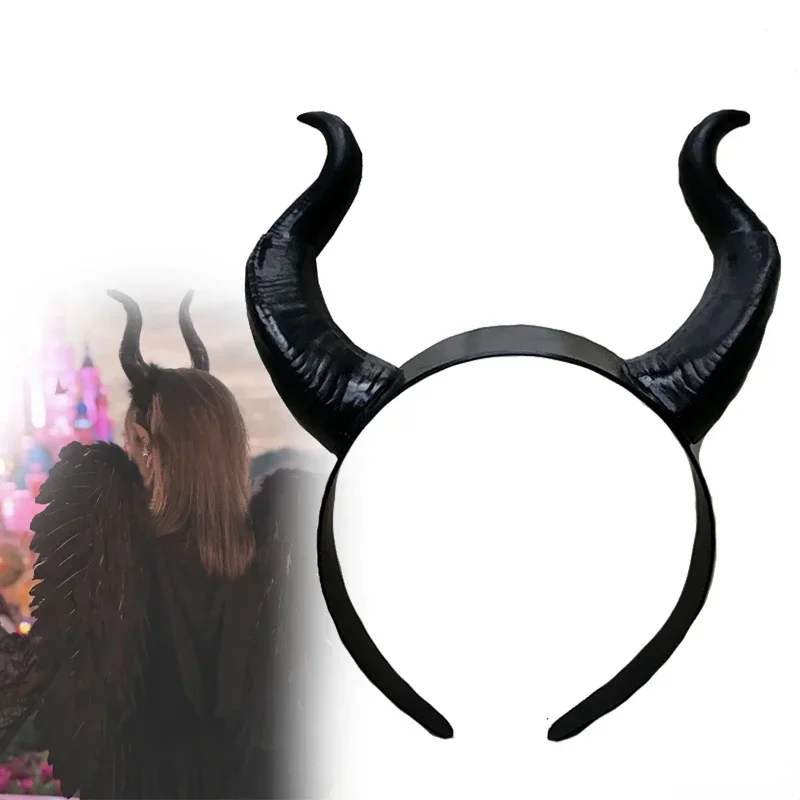 

Movie Black Queen Witch Demon Evil Cosplay Headwear Removable Black Horn Accessories Headband Headdress Halloween Carnival Props