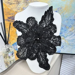 Sequin Beaded Flower Collar Applique White Lace Embroidered Patch Corsage DIY Decorative Wedding Dress Clothing Accessories