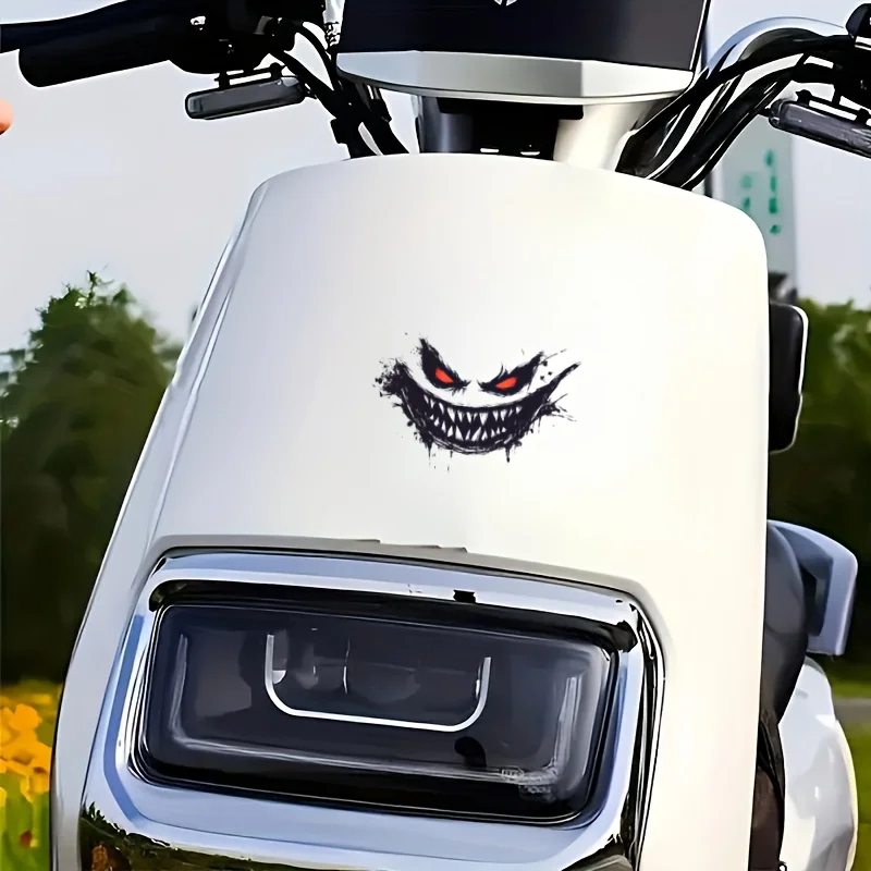 Red‑eyed Fangs Devil Smiley Face Vinyl Sticker Self‑Adhesive Scratch Wear Resistant Decal for Car Motorcycle Helmet