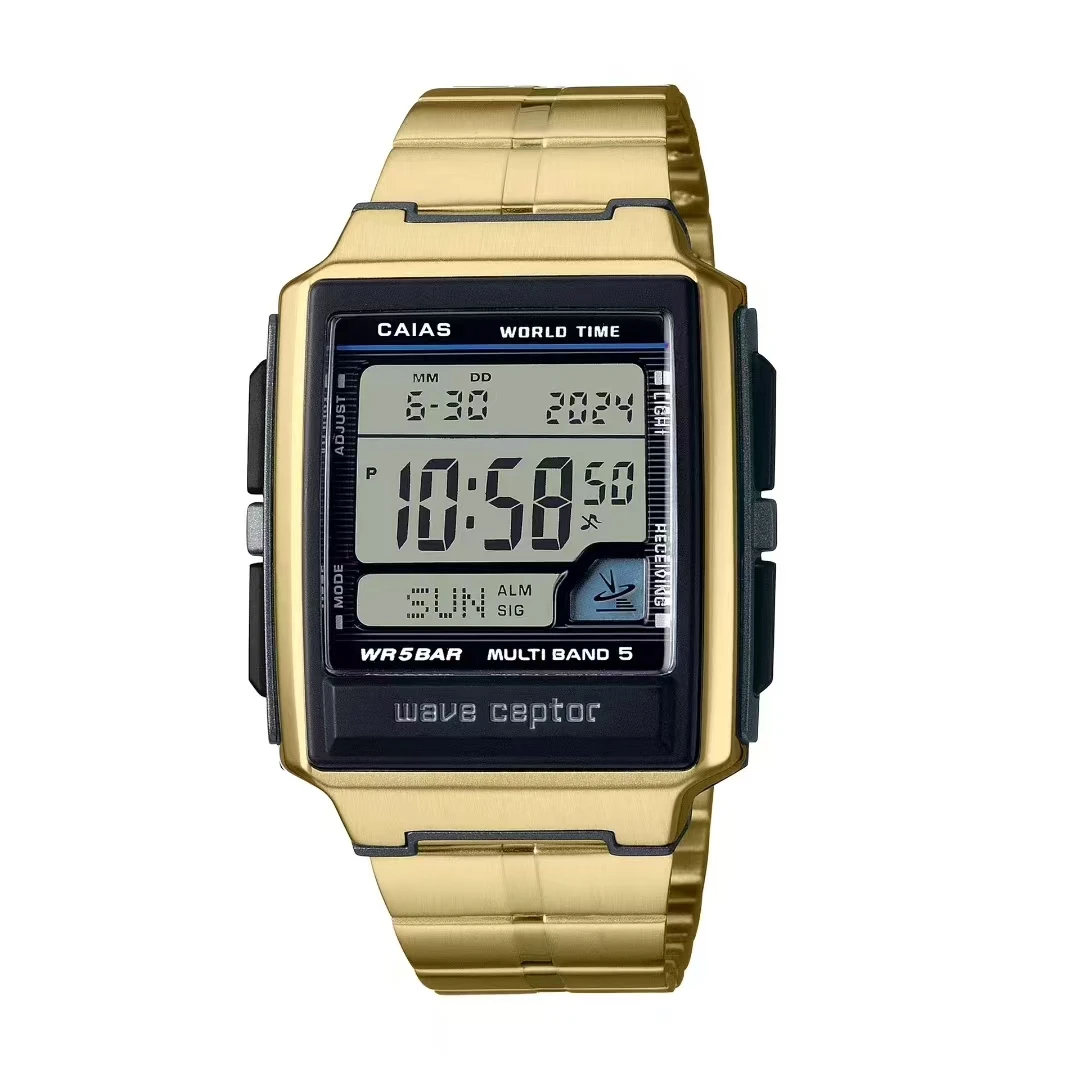 CAIAS Unisex Digital Sports Casual Watch – Full-Featured, Alloy Rectangular Dial, LED World Time, Oak Series