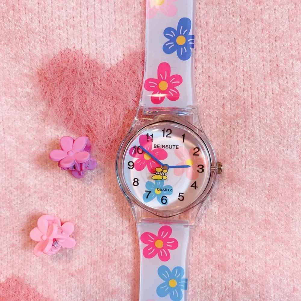 New Fashion Colorful Flower Watch for Girl Women Cute Cartoon Kids Watches Silicone Quartz Candy Color Children Wristwatch Clock